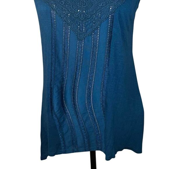 Monoreno womens S sheer cutout embroidered lace satin metallic gypsy fairy tunic - Picture 5 of 9